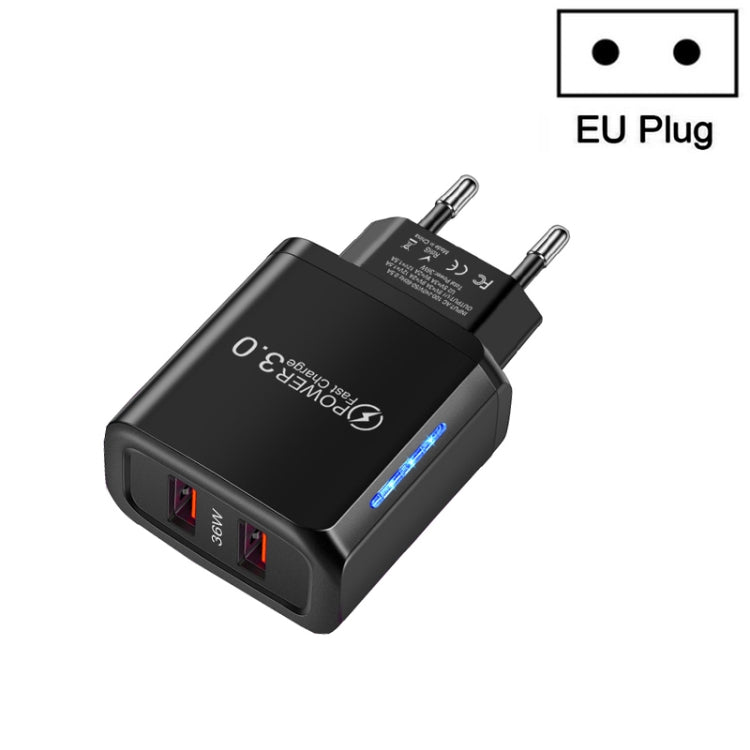 ที่ชาร์จโทรศัพท์มือถือ USB พอร์ตคู่ 36W QC3.0 กำลังขาออกคู่ 18W พร้อมปลั๊ก EU