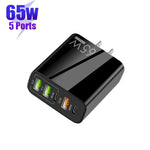 ที่ชาร์จพอร์ต USB หลายพอร์ต 65W Dual PD Type-C + 3 x USB สำหรับโทรศัพท์และแท็บเล็ต พร้อมปลั๊ก US