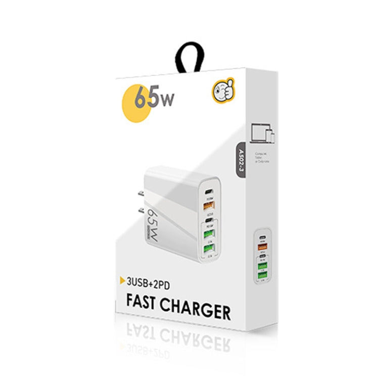 ที่ชาร์จพอร์ต USB หลายพอร์ต 65W Dual PD Type-C + 3 x USB สำหรับโทรศัพท์และแท็บเล็ต พร้อมปลั๊ก US