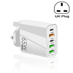 ที่ชาร์จพอร์ต USB หลายพอร์ต 65W Dual PD Type-C + 3 x USB สำหรับโทรศัพท์และแท็บเล็ต พร้อมปลั๊ก UK
