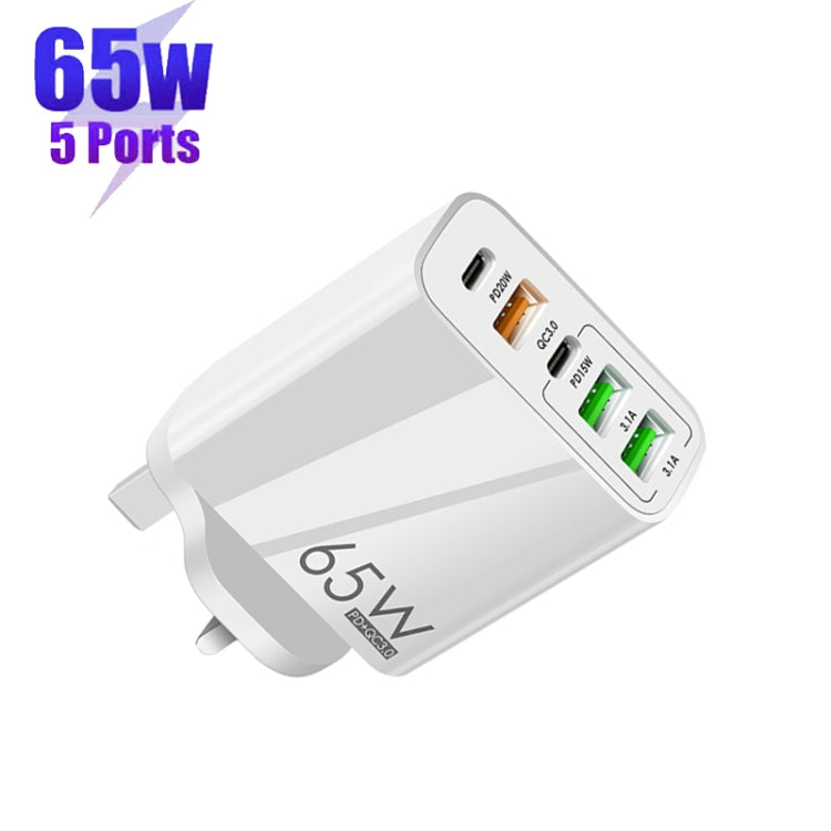 ที่ชาร์จพอร์ต USB หลายพอร์ต 65W Dual PD Type-C + 3 x USB สำหรับโทรศัพท์และแท็บเล็ต พร้อมปลั๊ก UK