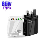 ที่ชาร์จพอร์ต USB หลายพอร์ต 65W Dual PD Type-C + 3 x USB สำหรับโทรศัพท์และแท็บเล็ต พร้อมปลั๊ก UK