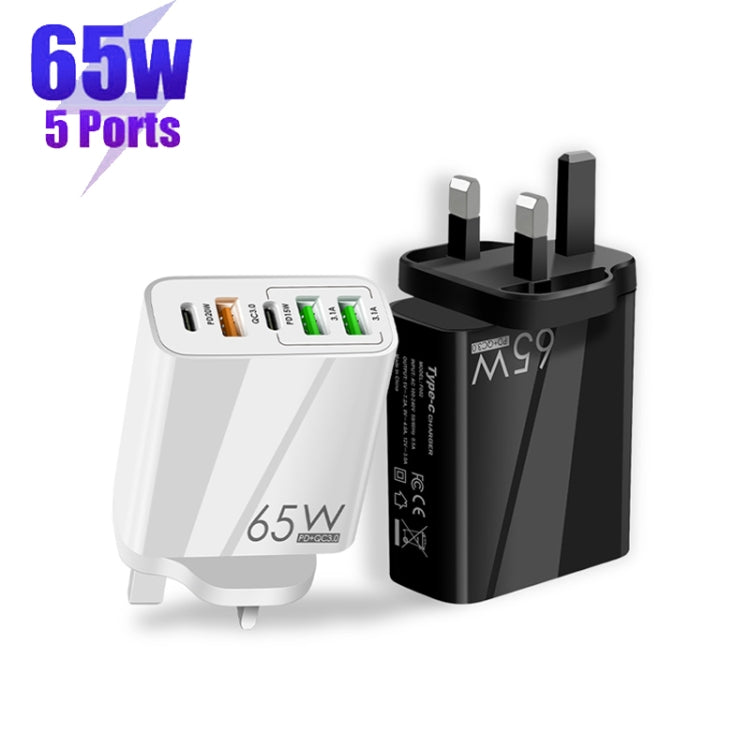 ที่ชาร์จพอร์ต USB หลายพอร์ต 65W Dual PD Type-C + 3 x USB สำหรับโทรศัพท์และแท็บเล็ต พร้อมปลั๊ก UK