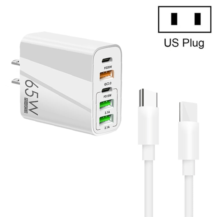 ที่ชาร์จพอร์ตคู่ 65W Dual PD Type-C + 3 x USB พร้อมสายข้อมูล Type-C to Type-C 3A ปลั๊กสหรัฐอเมริกา ปลั๊กสหรัฐอเมริกา + สาย Type-C to Type-C