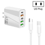 ที่ชาร์จพอร์ตคู่ 65W Dual PD Type-C + 3 x USB พร้อมสายข้อมูล Type-C to Type-C 3A ปลั๊กสหรัฐอเมริกา ปลั๊กสหรัฐอเมริกา + สาย Type-C to Type-C