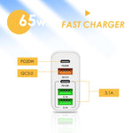 ที่ชาร์จพอร์ตคู่ 65W Dual PD Type-C + 3 x USB พร้อมสายข้อมูล Type-C to Type-C 3A ปลั๊กสหรัฐอเมริกา ปลั๊กสหรัฐอเมริกา + สาย Type-C to Type-C