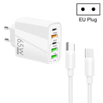 ที่ชาร์จ USB หลายพอร์ต 65W Dual PD Type-C + 3 x USB พร้อมสายข้อมูล Type-C 3A ถึง Type-C, ปลั๊ก US, ปลั๊ก EU + สาย Type-C ถึง Type-C