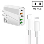 ที่ชาร์จพอร์ต USB หลายพอร์ต 65W Dual PD Type-C + 3 x USB พร้อมสายข้อมูล 3A Type-C เป็น 8 Pin และปลั๊ก US