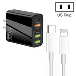 ที่ชาร์จพอร์ต USB หลายพอร์ต 65W Dual PD Type-C + 3 x USB พร้อมสายข้อมูล 3A Type-C เป็น 8 Pin และปลั๊ก US