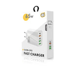 65W Dual PD Type-C + 3 x USB Multi Port Charger with 3A USB to 8 Pin Data Cable, EU Plug, EU Plug + USB to 8 Pin Cable