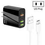 ที่ชาร์จพอร์ตคู่ 65W Dual PD Type-C + 3 x USB พร้อมสายข้อมูล USB to Type-C 3A ปลั๊กสหรัฐอเมริกา ปลั๊กสหรัฐอเมริกา + สาย USB to Type-C