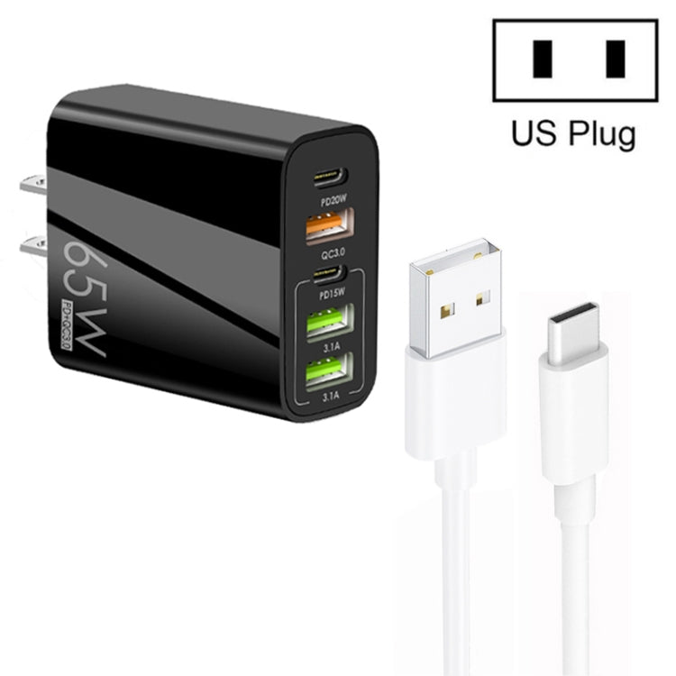 ที่ชาร์จพอร์ตคู่ 65W Dual PD Type-C + 3 x USB พร้อมสายข้อมูล USB to Type-C 3A ปลั๊กสหรัฐอเมริกา ปลั๊กสหรัฐอเมริกา + สาย USB to Type-C