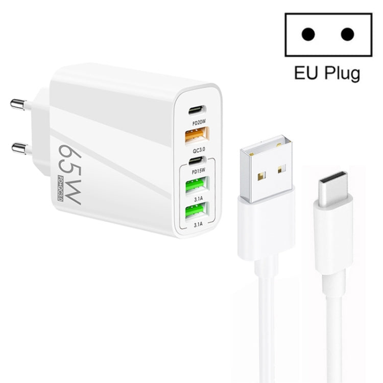 ที่ชาร์จพอร์ตคู่ 65W Dual PD Type-C + 3 x USB พร้อมสายข้อมูล USB to Type-C 3A ปลั๊กยุโรป ปลั๊กยุโรป + สาย USB to Type-C