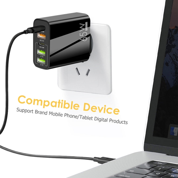 ที่ชาร์จพอร์ตคู่ 65W Dual PD Type-C + 3 x USB พร้อมสายข้อมูล USB to Type-C 3A ปลั๊กยุโรป ปลั๊กยุโรป + สาย USB to Type-C