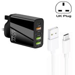 ที่ชาร์จพอร์ตคู่ 65W Dual PD Type-C + 3 x USB พร้อมสายข้อมูล USB to Type-C 3A ปลั๊กสหราชอาณาจักร ปลั๊กสหราชอาณาจักร + สาย USB to Type-C
