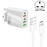 ที่ชาร์จพอร์ตคู่ 65W Dual PD Type-C + 3 x USB พร้อมสายข้อมูล USB to Type-C 3A ปลั๊กสหราชอาณาจักร ปลั๊กสหราชอาณาจักร + สาย USB to Type-C
