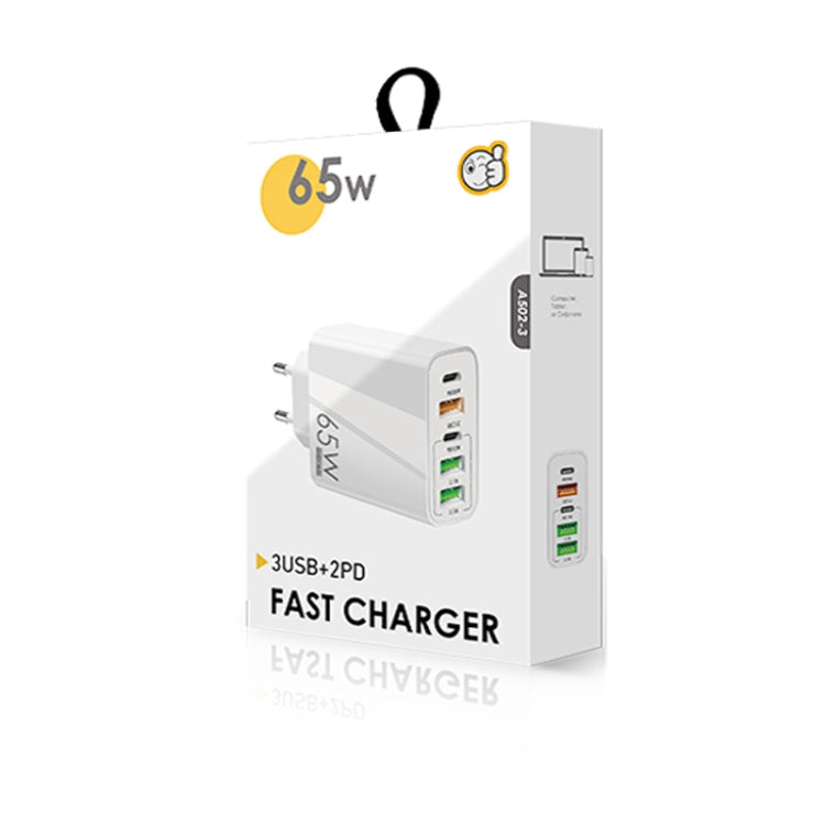 65W Dual PD Type-C + 3 x USB Multi Port Charger with 3A USB to Micro USB Data Cable, EU Plug, EU Plug + USB to Micro USB Cable