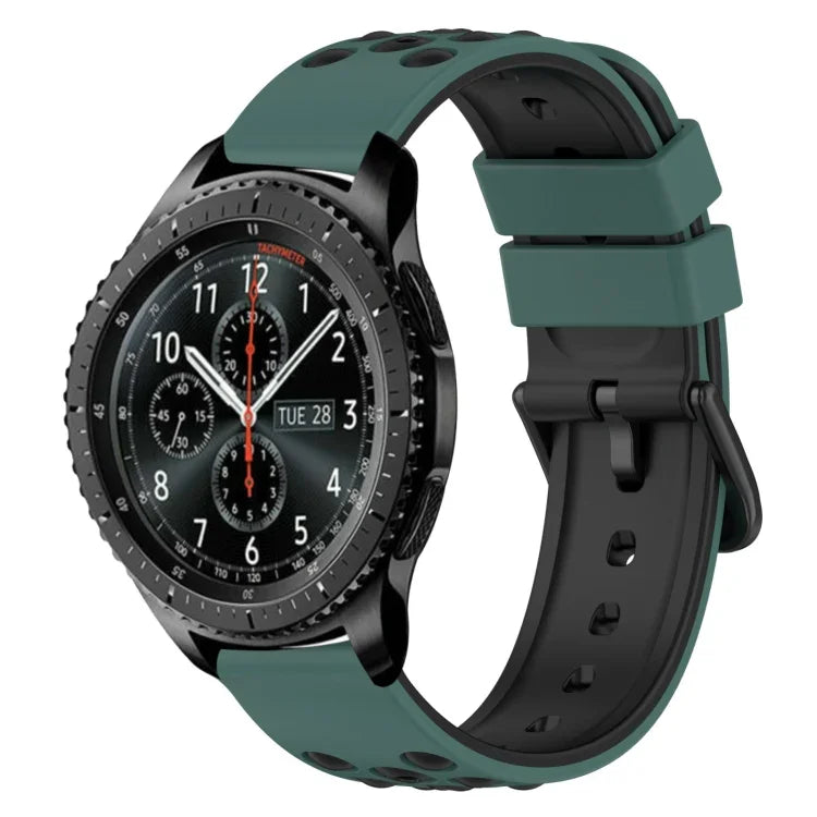 22mm Two-Color Porous Silicone Watch Band, For Samsung Galaxy Watch3 45mm, For Samsung Galaxy Watch 46mm, For Samsung Gear S3 Classic, For Samsung Gear S3 Frontier