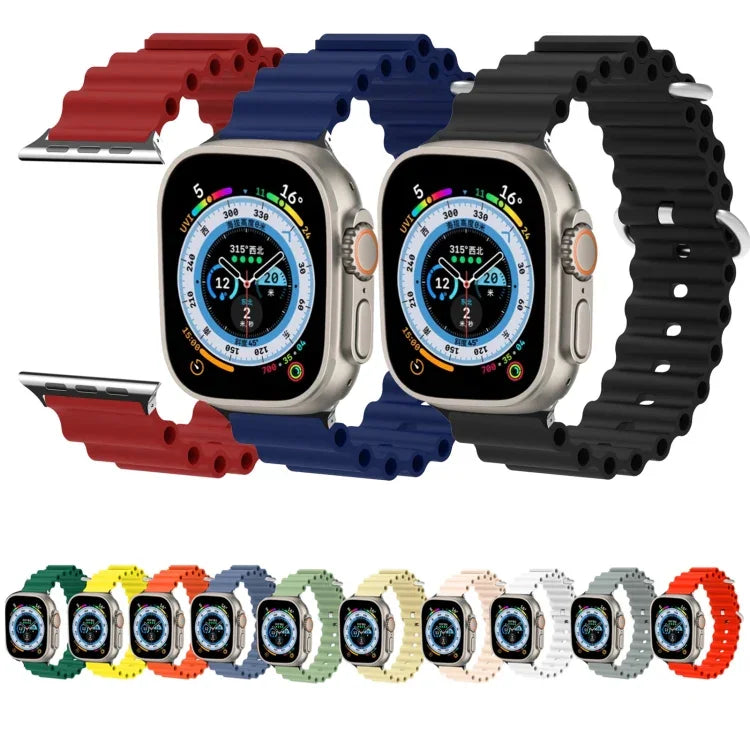 สายรัดนาฬิกาซิลิโคนหัวโลหะ Ocean สำหรับ Apple Watch Ultra 49 มม. / Series 8&7 45 มม., สำหรับ Apple Watch Series 8&7 41 มม. / SE 2&6&SE&5&4 40 มม. / 3&2&1 38 มม.