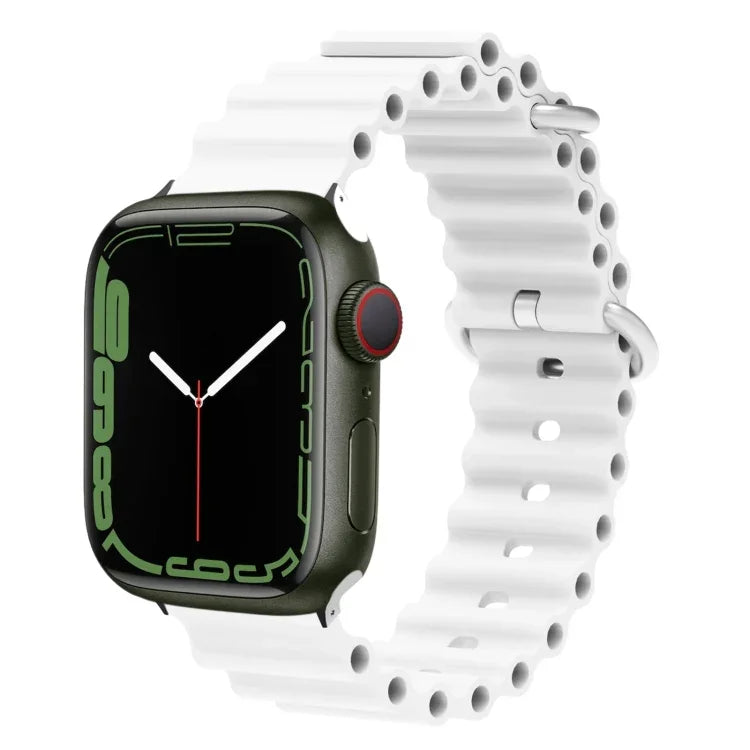 สายรัดนาฬิกาซิลิโคนหัวโลหะ Ocean สำหรับ Apple Watch Ultra 49 มม. / Series 8&7 45 มม., สำหรับ Apple Watch Series 8&7 41 มม. / SE 2&6&SE&5&4 40 มม. / 3&2&1 38 มม.