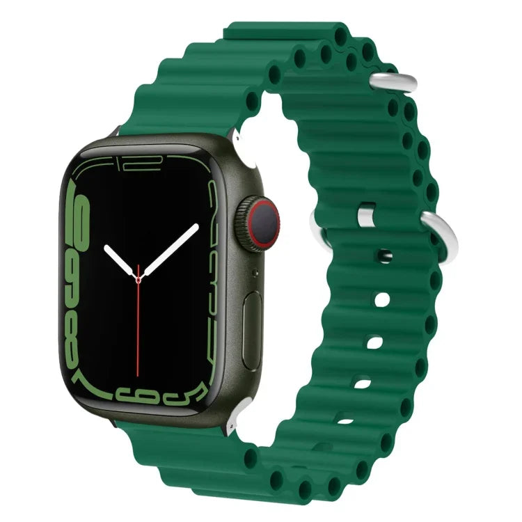 สายรัดนาฬิกาซิลิโคนหัวโลหะ Ocean สำหรับ Apple Watch Ultra 49 มม. / Series 8&7 45 มม., สำหรับ Apple Watch Series 8&7 41 มม. / SE 2&6&SE&5&4 40 มม. / 3&2&1 38 มม.