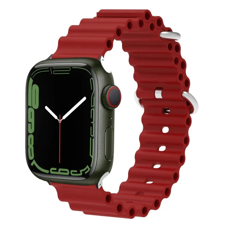 สายรัดนาฬิกาซิลิโคนหัวโลหะ Ocean สำหรับ Apple Watch Ultra 49 มม. / Series 8&7 45 มม., สำหรับ Apple Watch Series 8&7 41 มม. / SE 2&6&SE&5&4 40 มม. / 3&2&1 38 มม.