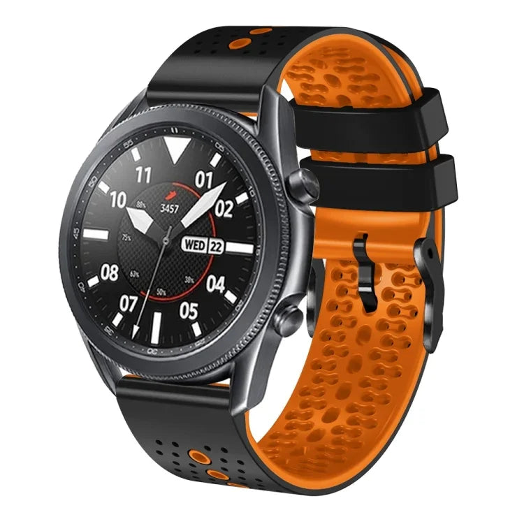 สายซิลิโคนสองสีเจาะรู 22mm สำหรับ Samsung Galaxy Watch3 45mm, สำหรับ Samsung Galaxy Watch 46mm, สำหรับ Samsung Gear S3 Classic, สำหรับ Samsung Gear S3 Frontier