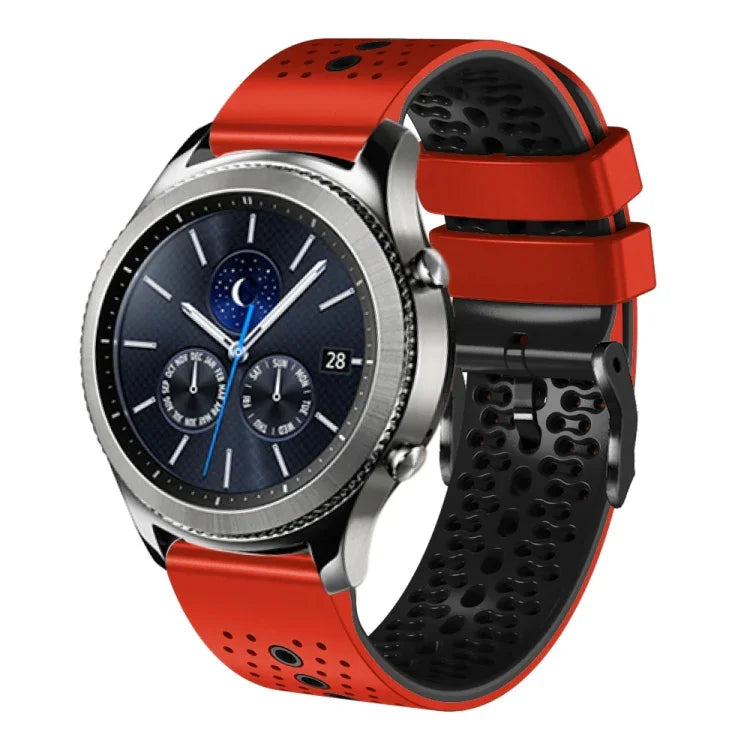 สายซิลิโคนสองสีเจาะรู 22mm สำหรับ Samsung Galaxy Watch3 45mm, สำหรับ Samsung Galaxy Watch 46mm, สำหรับ Samsung Gear S3 Classic, สำหรับ Samsung Gear S3 Frontier