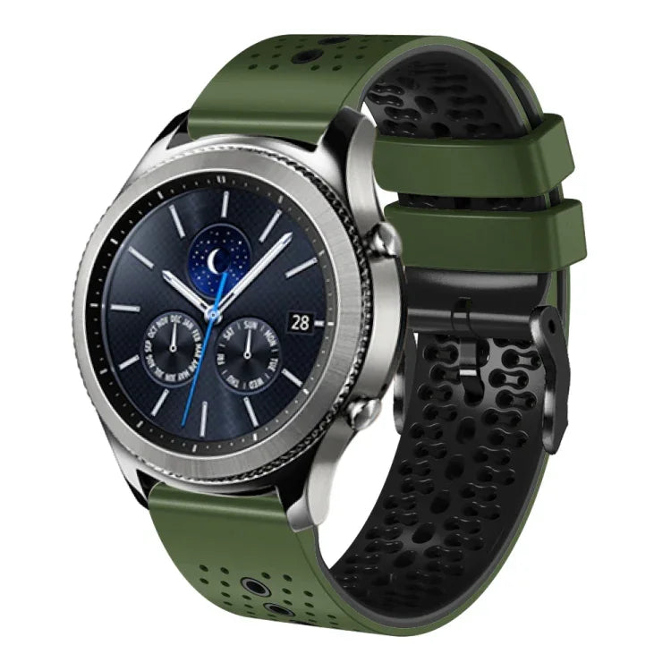 สายซิลิโคนสองสีเจาะรู 22mm สำหรับ Samsung Galaxy Watch3 45mm, สำหรับ Samsung Galaxy Watch 46mm, สำหรับ Samsung Gear S3 Classic, สำหรับ Samsung Gear S3 Frontier