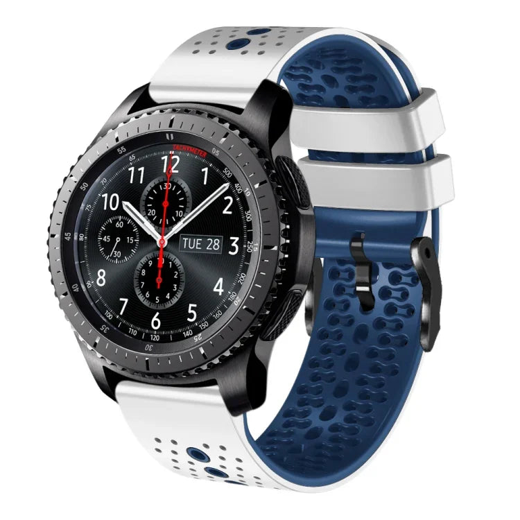 สายซิลิโคนสองสีเจาะรู 22mm สำหรับ Samsung Galaxy Watch3 45mm, สำหรับ Samsung Galaxy Watch 46mm, สำหรับ Samsung Gear S3 Classic, สำหรับ Samsung Gear S3 Frontier
