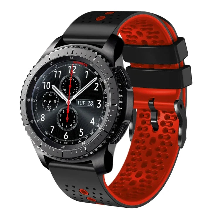 สายซิลิโคนสองสีเจาะรู 22mm สำหรับ Samsung Galaxy Watch3 45mm, สำหรับ Samsung Galaxy Watch 46mm, สำหรับ Samsung Gear S3 Classic, สำหรับ Samsung Gear S3 Frontier