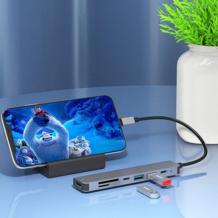 ฮับ USB C 7-in-1 พร้อม HDMI, ชาร์จเร็ว 100W PD และเครื่องอ่านการ์ด SD/TF