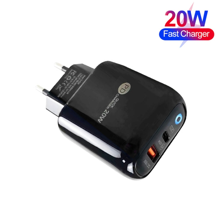 PD04 PD20W + QC18W Mobile Phone Charger with LED Indicator, EU Plug, EU Plug