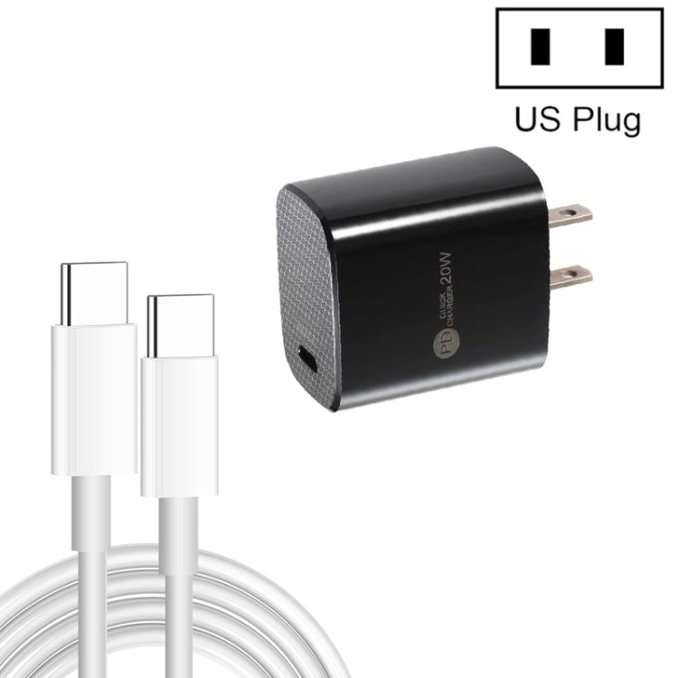 PD11 ที่ชาร์จเร็ว 20W แบบ PD3.0 USB-C / Type-C พร้อมสายข้อมูล Type-C to Type-C 1 เมตร ปลั๊กสหรัฐอเมริกา ปลั๊กสหรัฐอเมริกา + สาย Type-C to Type-C