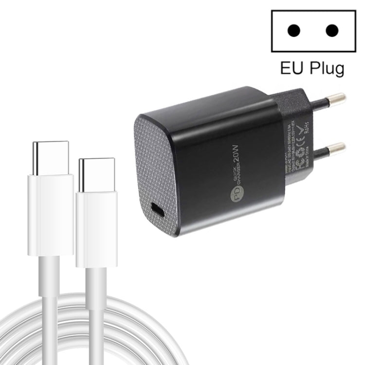 PD11 ที่ชาร์จเร็ว 20W แบบ PD3.0 USB-C / Type-C พร้อมสายข้อมูล Type-C to Type-C 1 เมตร ปลั๊กยุโรป ปลั๊กยุโรป + สาย Type-C to Type-C
