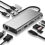 USB C HUB, อะแดปเตอร์ USB C 11 in 1 Dongle พร้อม 4K HDMI, VGA, Type C PD, USB3.0, RJ45 Ethernet, เครื่องอ่านการ์ด SD/TF, ช่อง AUX 3.5 มม., สถานีเชื่อมต่อรองรับ MacBook Pro/Air และแล็ปท็อป/อุปกรณ์ Type C อื่นๆ