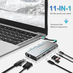 USB C HUB, อะแดปเตอร์ USB C 11 in 1 Dongle พร้อม 4K HDMI, VGA, Type C PD, USB3.0, RJ45 Ethernet, เครื่องอ่านการ์ด SD/TF, ช่อง AUX 3.5 มม., สถานีเชื่อมต่อรองรับ MacBook Pro/Air และแล็ปท็อป/อุปกรณ์ Type C อื่นๆ