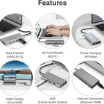 USB C HUB, อะแดปเตอร์ USB C 11 in 1 Dongle พร้อม 4K HDMI, VGA, Type C PD, USB3.0, RJ45 Ethernet, เครื่องอ่านการ์ด SD/TF, ช่อง AUX 3.5 มม., สถานีเชื่อมต่อรองรับ MacBook Pro/Air และแล็ปท็อป/อุปกรณ์ Type C อื่นๆ
