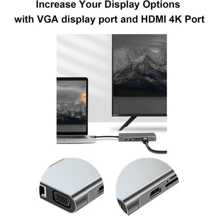 USB C HUB, อะแดปเตอร์ USB C 11 in 1 Dongle พร้อม 4K HDMI, VGA, Type C PD, USB3.0, RJ45 Ethernet, เครื่องอ่านการ์ด SD/TF, ช่อง AUX 3.5 มม., สถานีเชื่อมต่อรองรับ MacBook Pro/Air และแล็ปท็อป/อุปกรณ์ Type C อื่นๆ