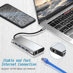 USB C HUB, อะแดปเตอร์ USB C 11 in 1 Dongle พร้อม 4K HDMI, VGA, Type C PD, USB3.0, RJ45 Ethernet, เครื่องอ่านการ์ด SD/TF, ช่อง AUX 3.5 มม., สถานีเชื่อมต่อรองรับ MacBook Pro/Air และแล็ปท็อป/อุปกรณ์ Type C อื่นๆ