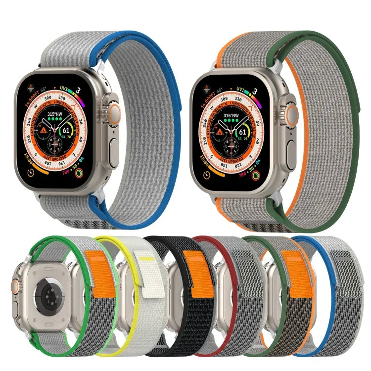 สายรัดนาฬิกาไนลอนสองสีแบบตีนตุ๊กแก สำหรับ Apple Watch Ultra 49มม., สำหรับ Apple Watch Series 8&7 45มม./SE 2&6&SE&5&4 44มม., สำหรับ Apple Watch Series 8&7 41มม./SE 2&6&SE&5&4 40มม.