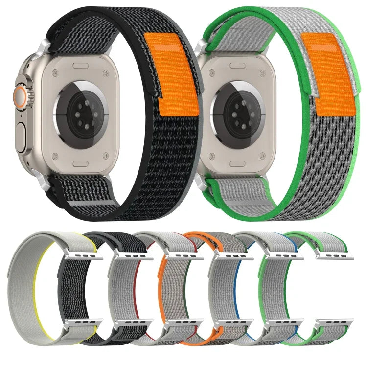 สายรัดนาฬิกาไนลอนสองสีแบบตีนตุ๊กแก สำหรับ Apple Watch Ultra 49มม., สำหรับ Apple Watch Series 8&7 45มม./SE 2&6&SE&5&4 44มม., สำหรับ Apple Watch Series 8&7 41มม./SE 2&6&SE&5&4 40มม.