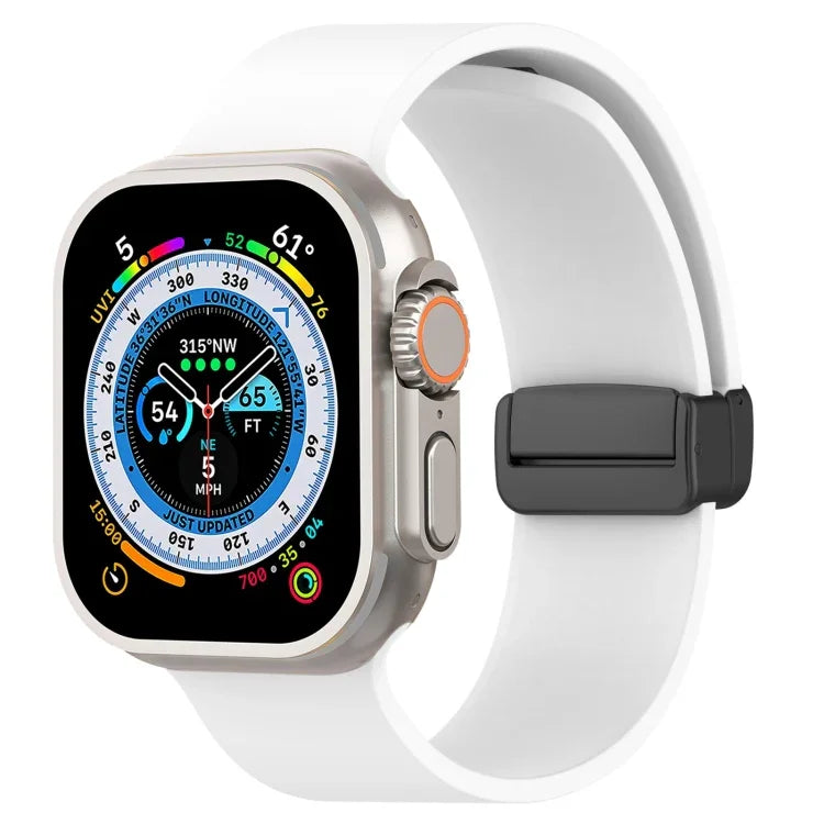 สายรัดนาฬิกาซิลิโคนเรียบหัวเข็มขัดแม่เหล็กสีดำ สำหรับ Apple Watch Ultra 49มม., สำหรับ Apple Watch Series 8&7 45มม., สำหรับ Apple Watch Series 8&7 41มม.