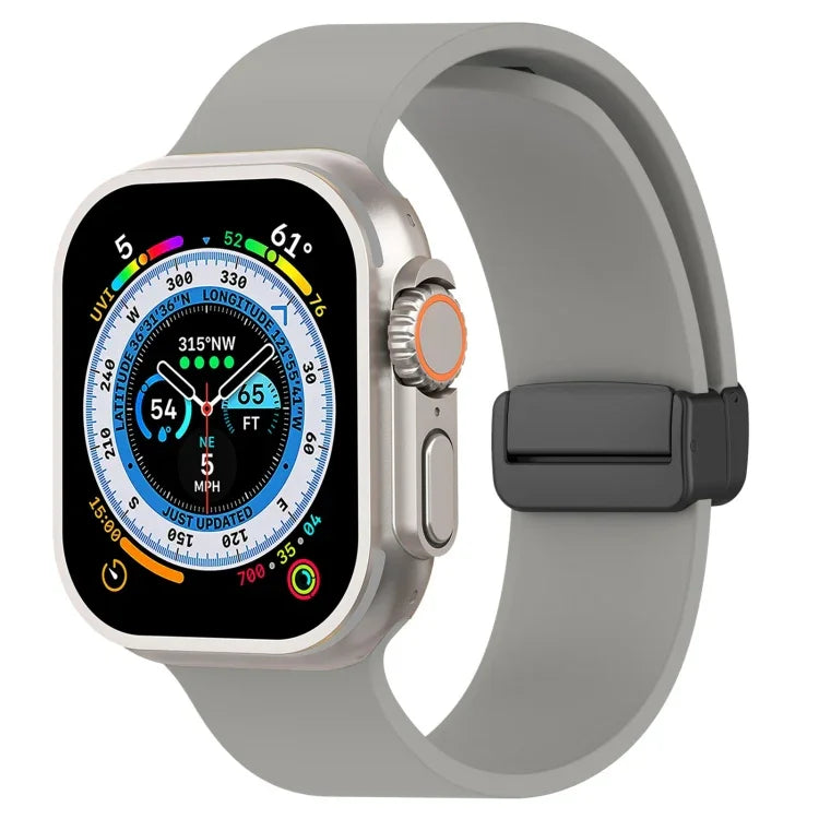 Magnetic Black Buckle Smooth Silicone Watch Band, For Apple Watch Ultra 49mm, For Apple Watch Series 8&7 45mm, For Apple Watch Series 8&7 41mm