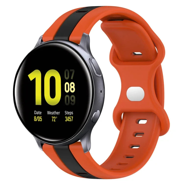สายซิลิโคนสองสีพร้อมหัวเข็มขัดแบบผีเสื้อขนาด 20 มม. สำหรับ Samsung Galaxy Watch Active 2 ขนาด 44 มม., สำหรับ Samsung Galaxy Watch ขนาด 42 มม.