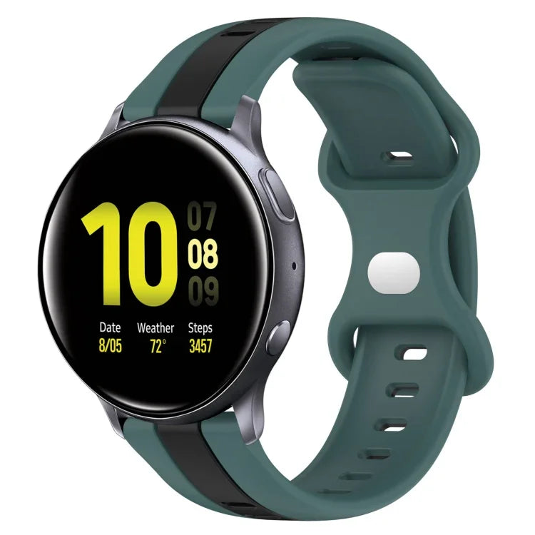 สายซิลิโคนสองสีพร้อมหัวเข็มขัดแบบผีเสื้อขนาด 20 มม. สำหรับ Samsung Galaxy Watch Active 2 ขนาด 44 มม., สำหรับ Samsung Galaxy Watch ขนาด 42 มม.