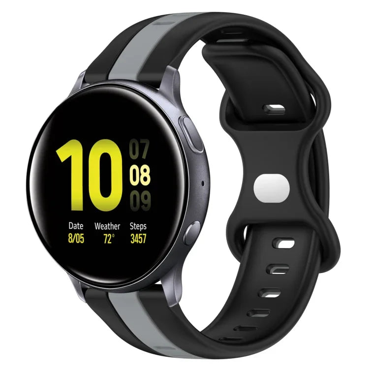 สายซิลิโคนสองสีพร้อมหัวเข็มขัดแบบผีเสื้อขนาด 20 มม. สำหรับ Samsung Galaxy Watch Active 2 ขนาด 44 มม., สำหรับ Samsung Galaxy Watch ขนาด 42 มม.