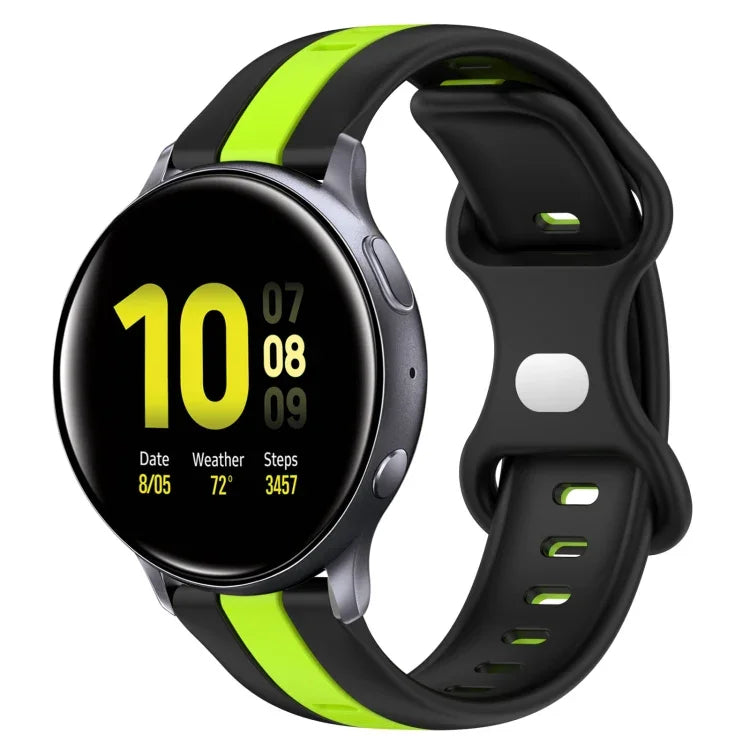 สายซิลิโคนสองสีพร้อมหัวเข็มขัดแบบผีเสื้อขนาด 20 มม. สำหรับ Samsung Galaxy Watch Active 2 ขนาด 44 มม., สำหรับ Samsung Galaxy Watch ขนาด 42 มม.