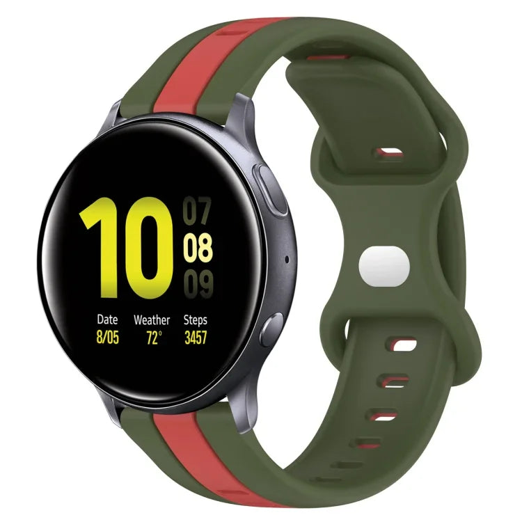 สายซิลิโคนสองสีพร้อมหัวเข็มขัดแบบผีเสื้อขนาด 20 มม. สำหรับ Samsung Galaxy Watch Active 2 ขนาด 44 มม., สำหรับ Samsung Galaxy Watch ขนาด 42 มม.