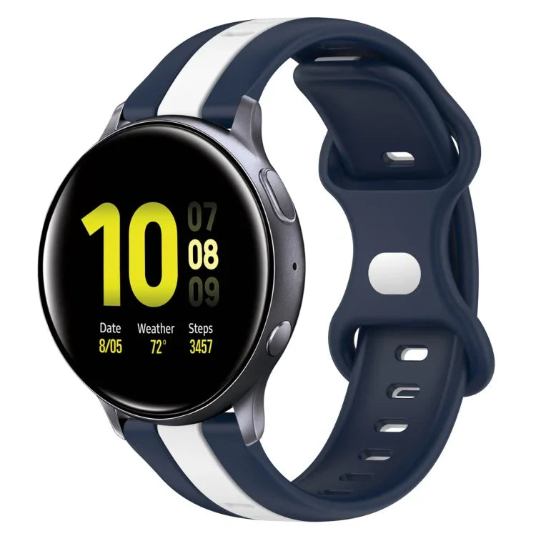 สายซิลิโคนสองสีพร้อมหัวเข็มขัดแบบผีเสื้อขนาด 20 มม. สำหรับ Samsung Galaxy Watch Active 2 ขนาด 44 มม., สำหรับ Samsung Galaxy Watch ขนาด 42 มม.